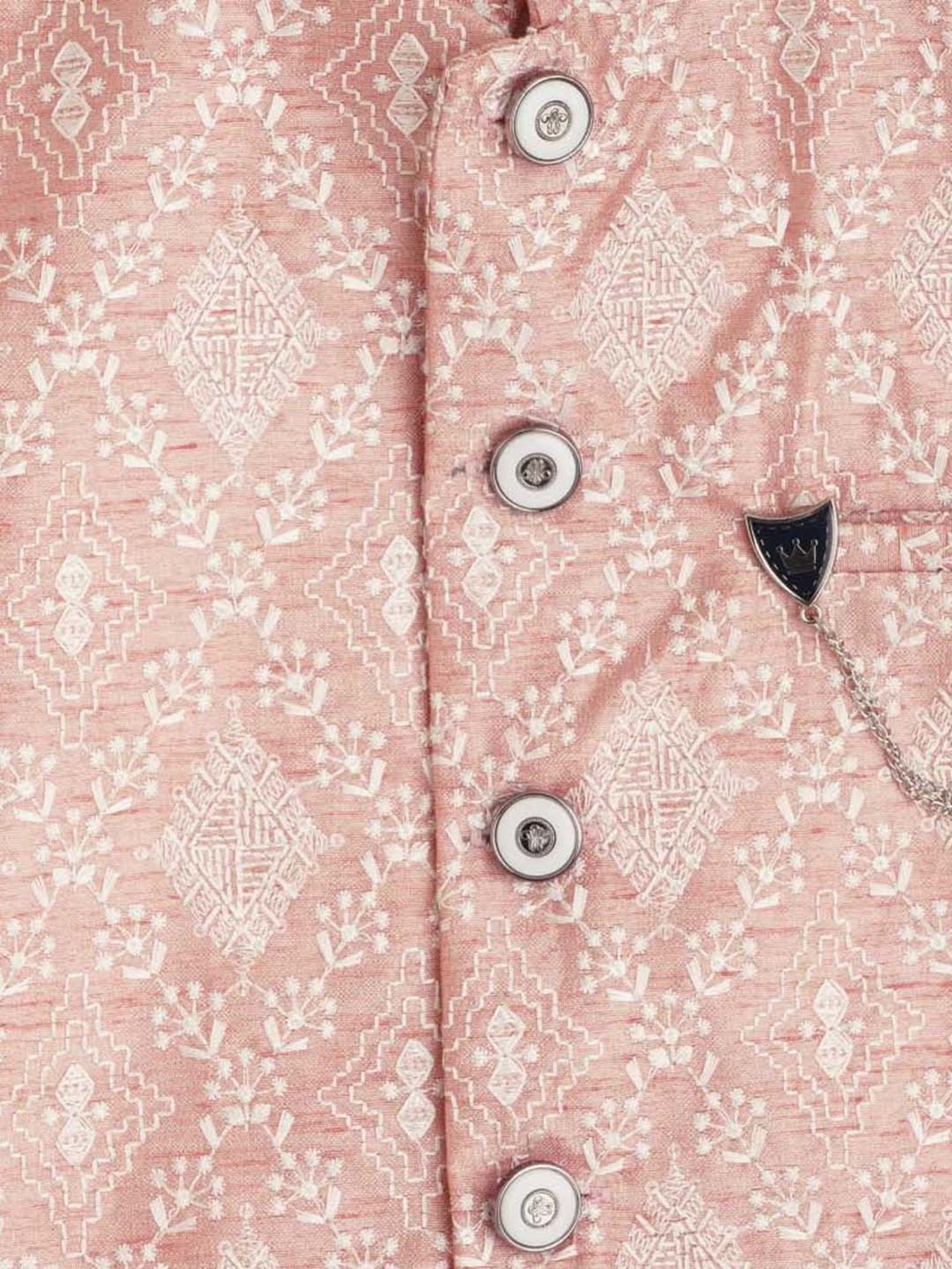 Cavio Kids Pink Cotton Embroidered Full Sleeves Kurta Set