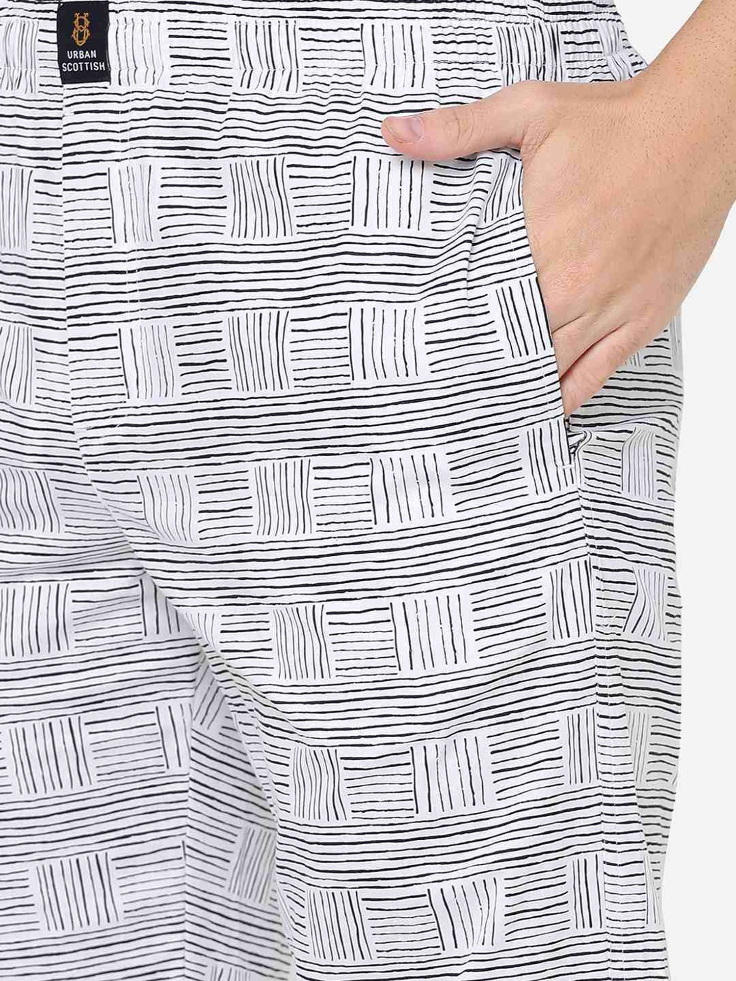 Urban Scottish White Regular Fit Striped Lounge Pants