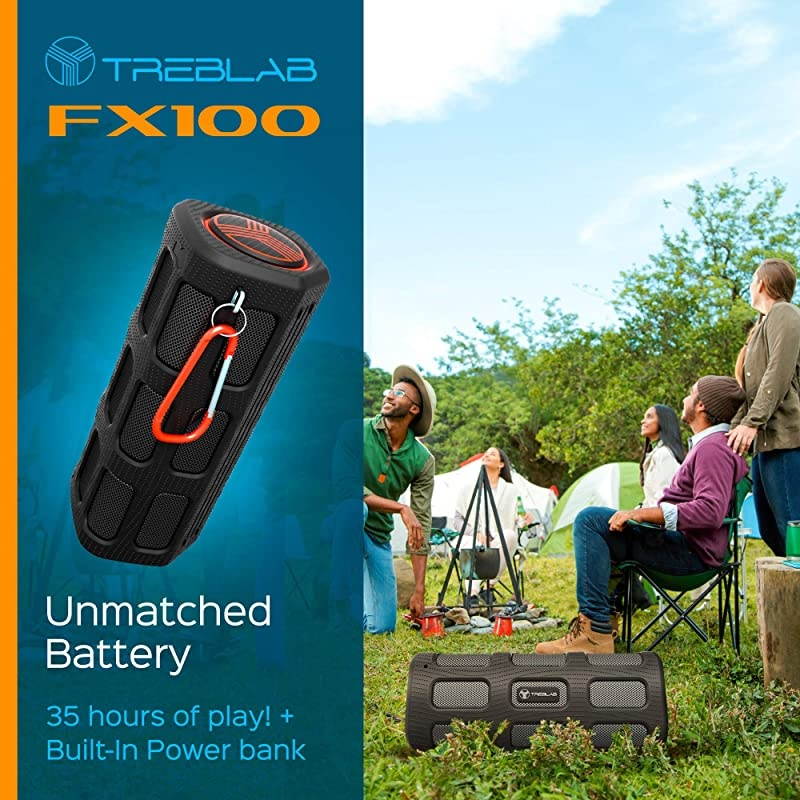 FX100 Extreme Bluetooth Speaker Loud Rugged for Outdoors Shockproof Waterproof IPX4 BuiltIn 7000mAh Power Bank HD Audio w Deep Bass Portable Wireless Blue Tooth Microphone Mic