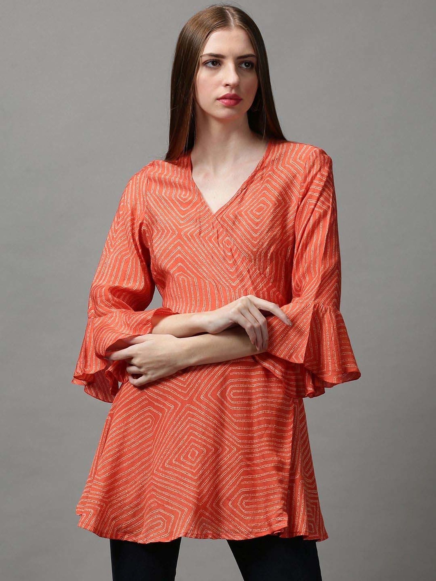 SHOWOFF Orange Printed Shrug