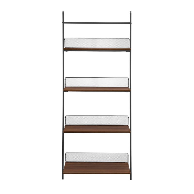 64" Urban Industrial Metal and Wood Leaning Wall Shelf Dark Walnut - Saracina Home