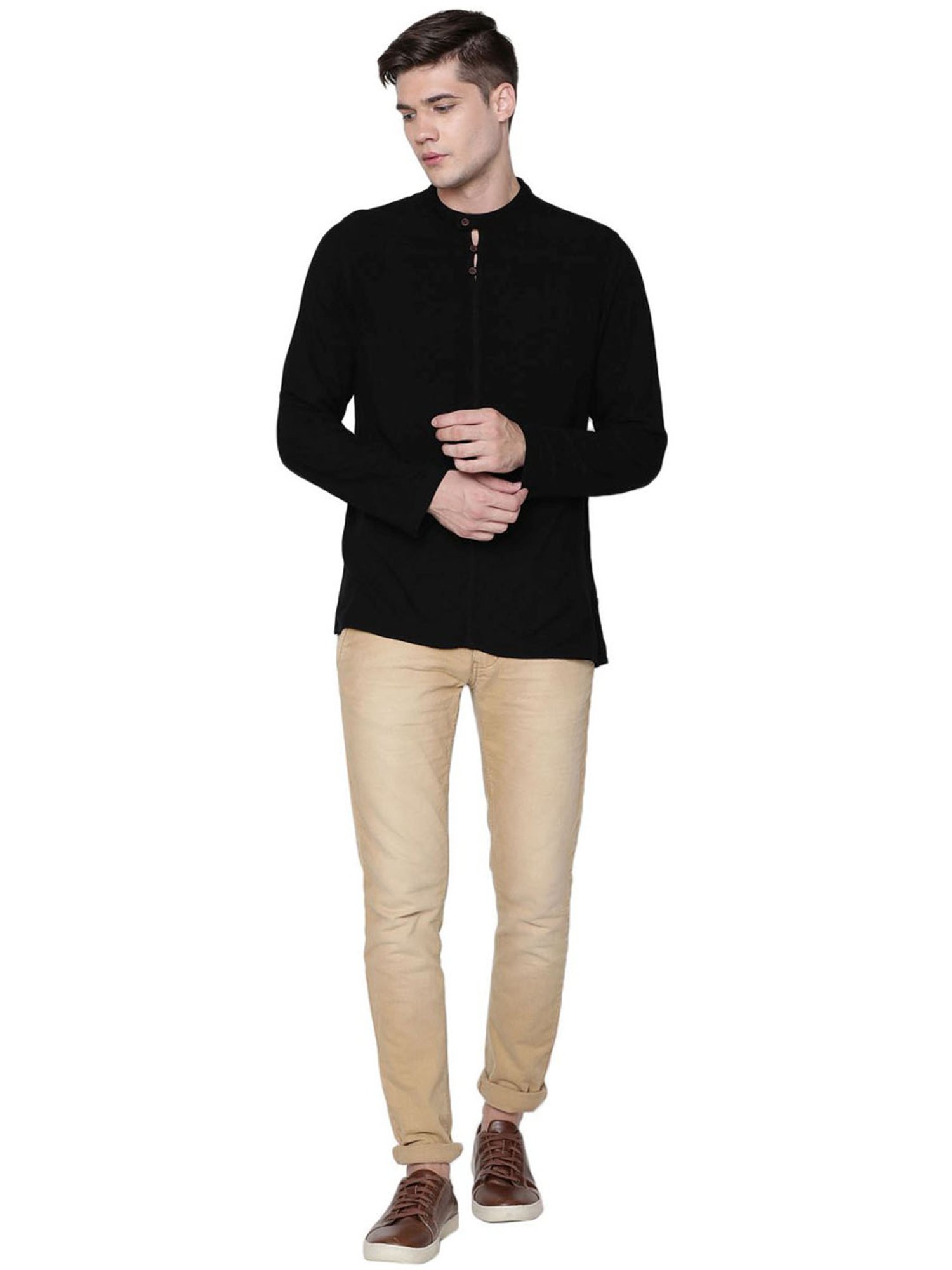 Identiti Black Tapered Fit Short Kurta