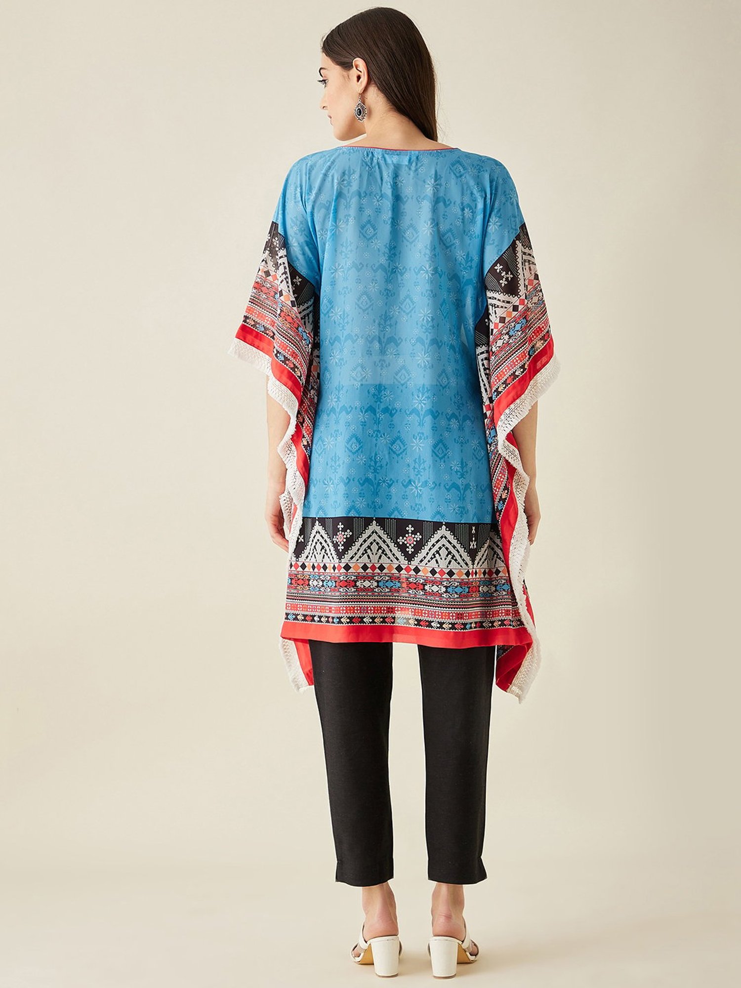 The Kaftan Company Blue Georgette Boho Print Kaftan Kurta