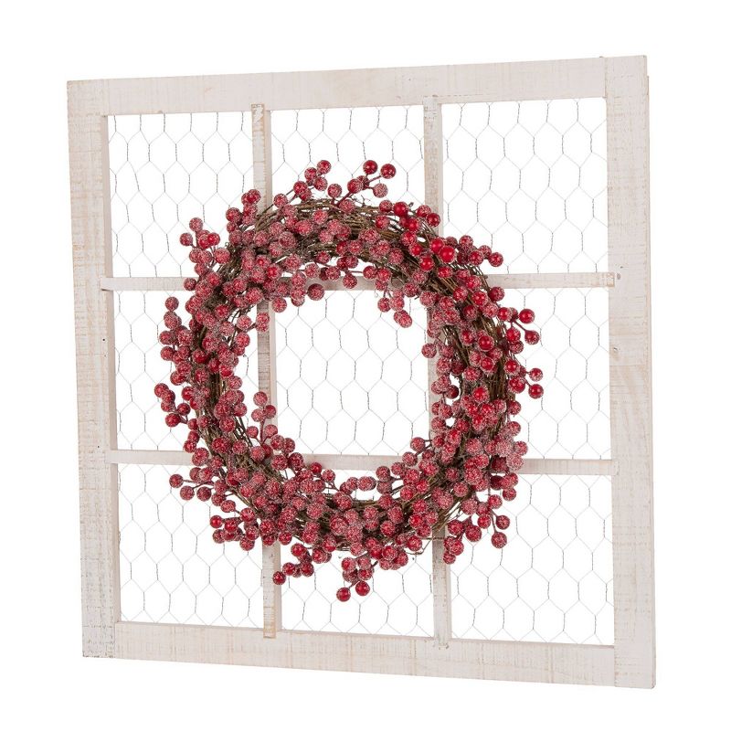 24" Wooden Frame with Floral Christmas Wreath - Glitzhome