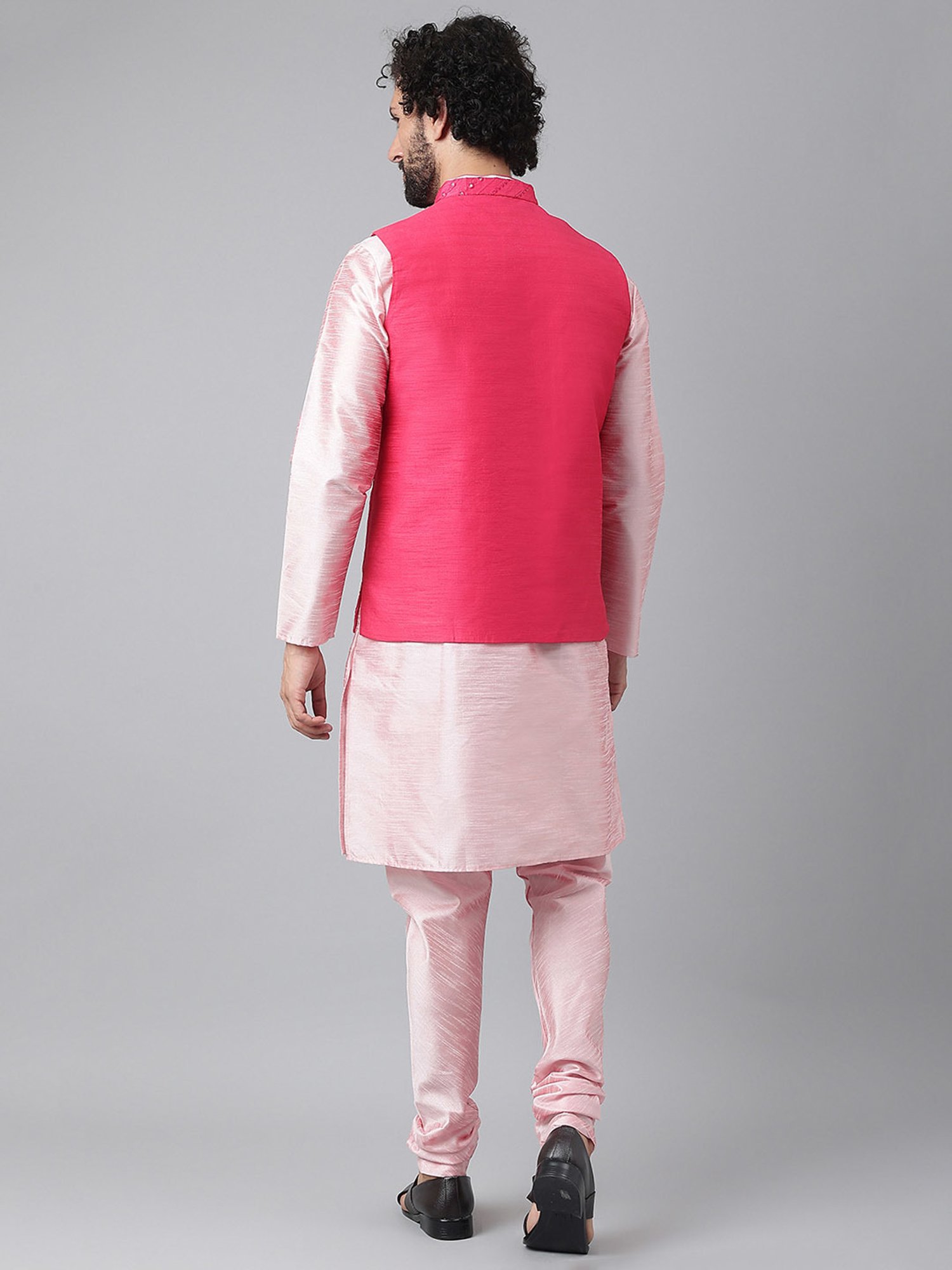 Hangup Plus Pink Regular Fit Kurta & Churidar Set With Nehru Jacket