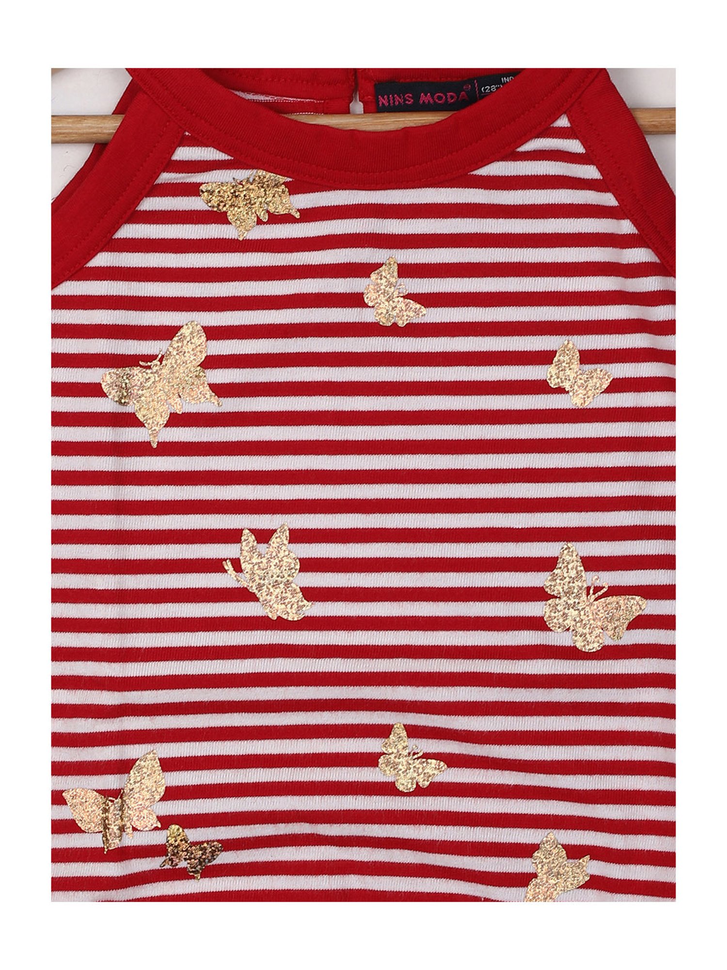NINS MODA Kids Red & White Embellished Top