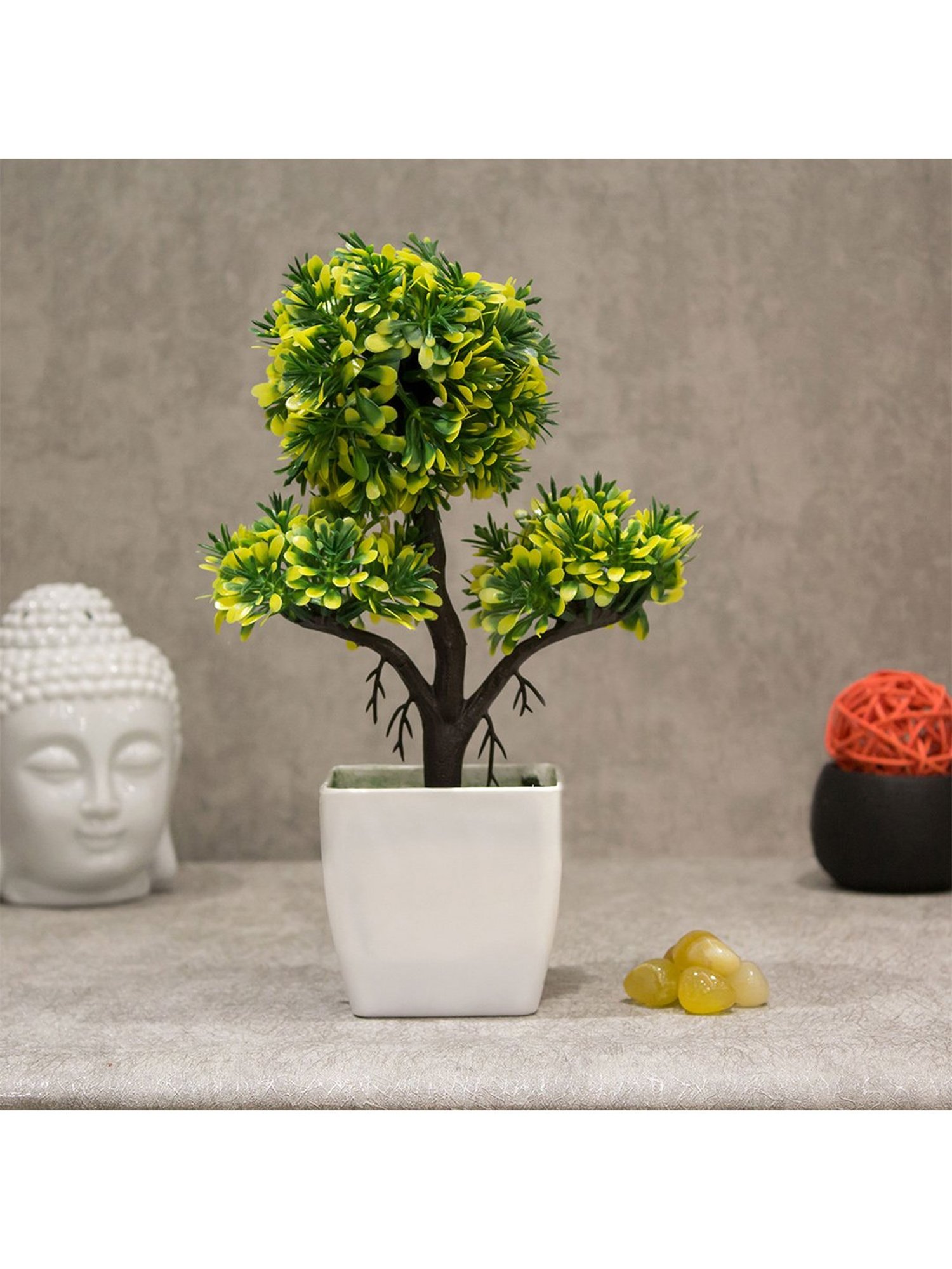 Amflix Yellow Artificial Bonsai Plant With Pot