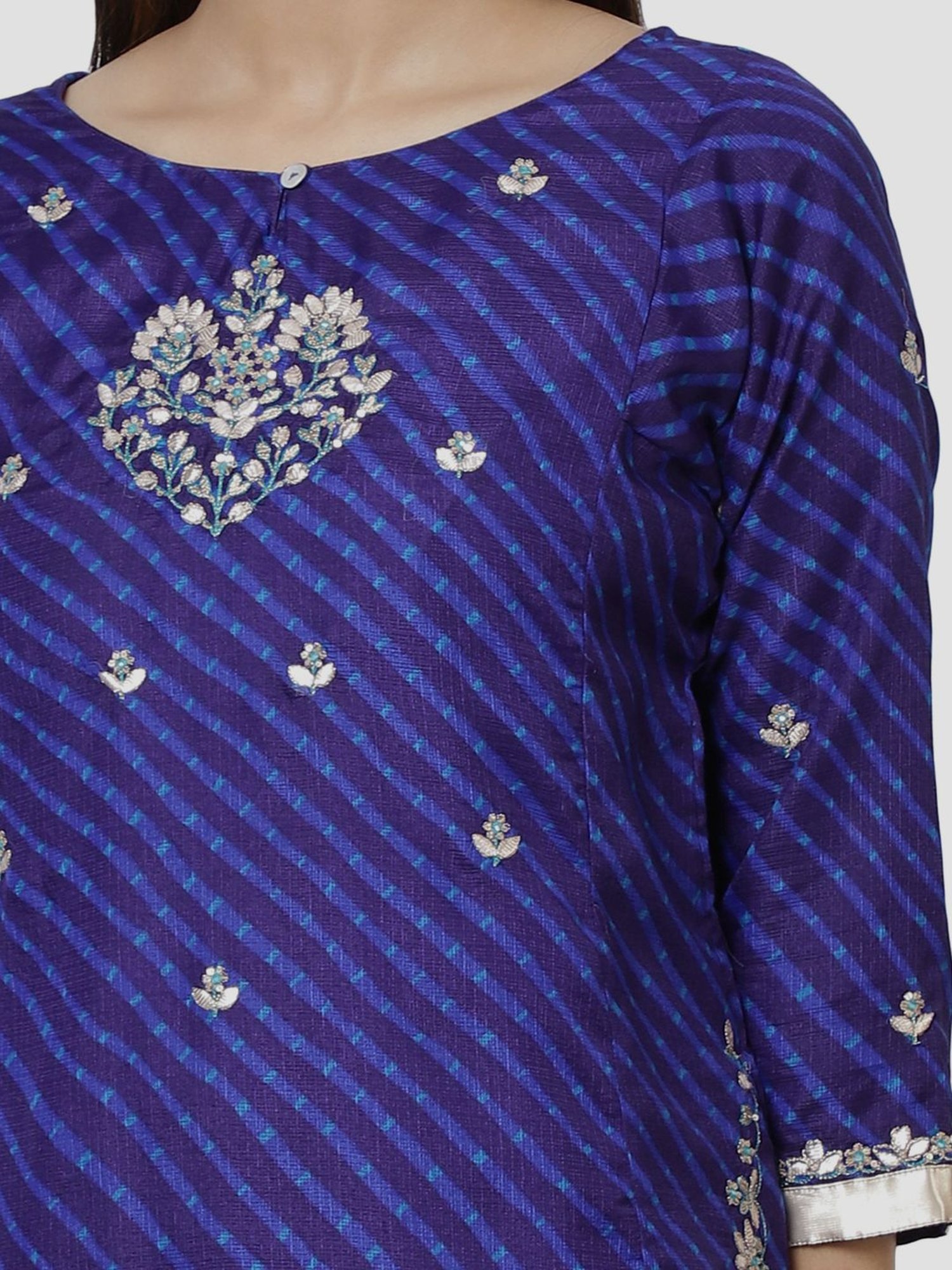 Biba Royal Blue Embroidered Kurta Churidar Set With Dupatta