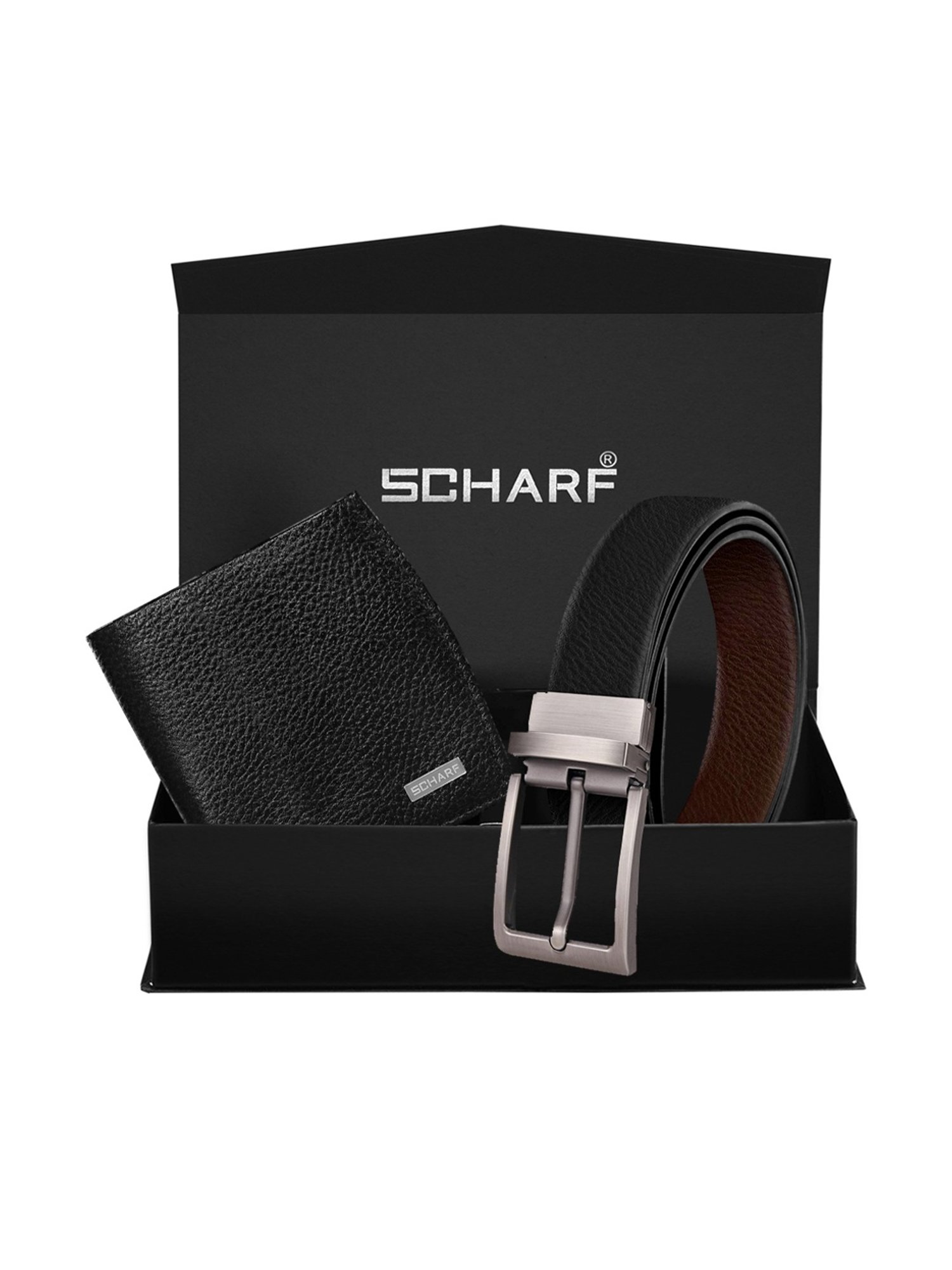 Scharf Black Leather Set Of Waist Belt And Wallet For Men