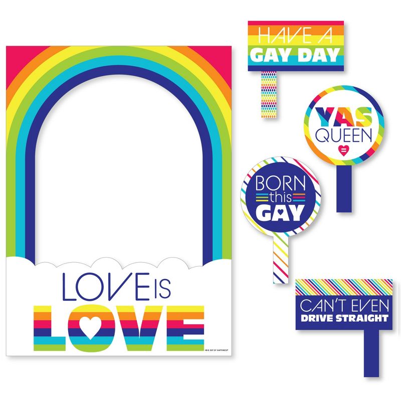 Big Dot of Happiness Love is Love - Gay Pride - LGBTQ Rainbow Party Selfie Photo Booth Picture Frame and Props - Printed on Sturdy Material