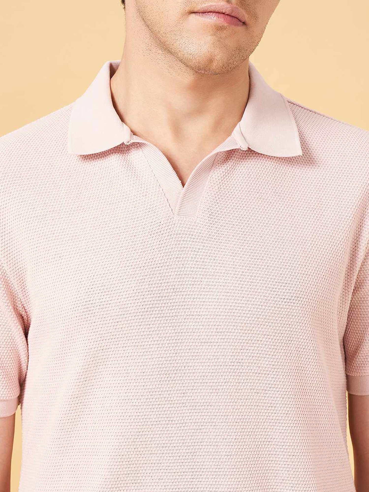 Byford by Pantaloons Coral Pink Cotton Slim Fit Polo T-Shirt