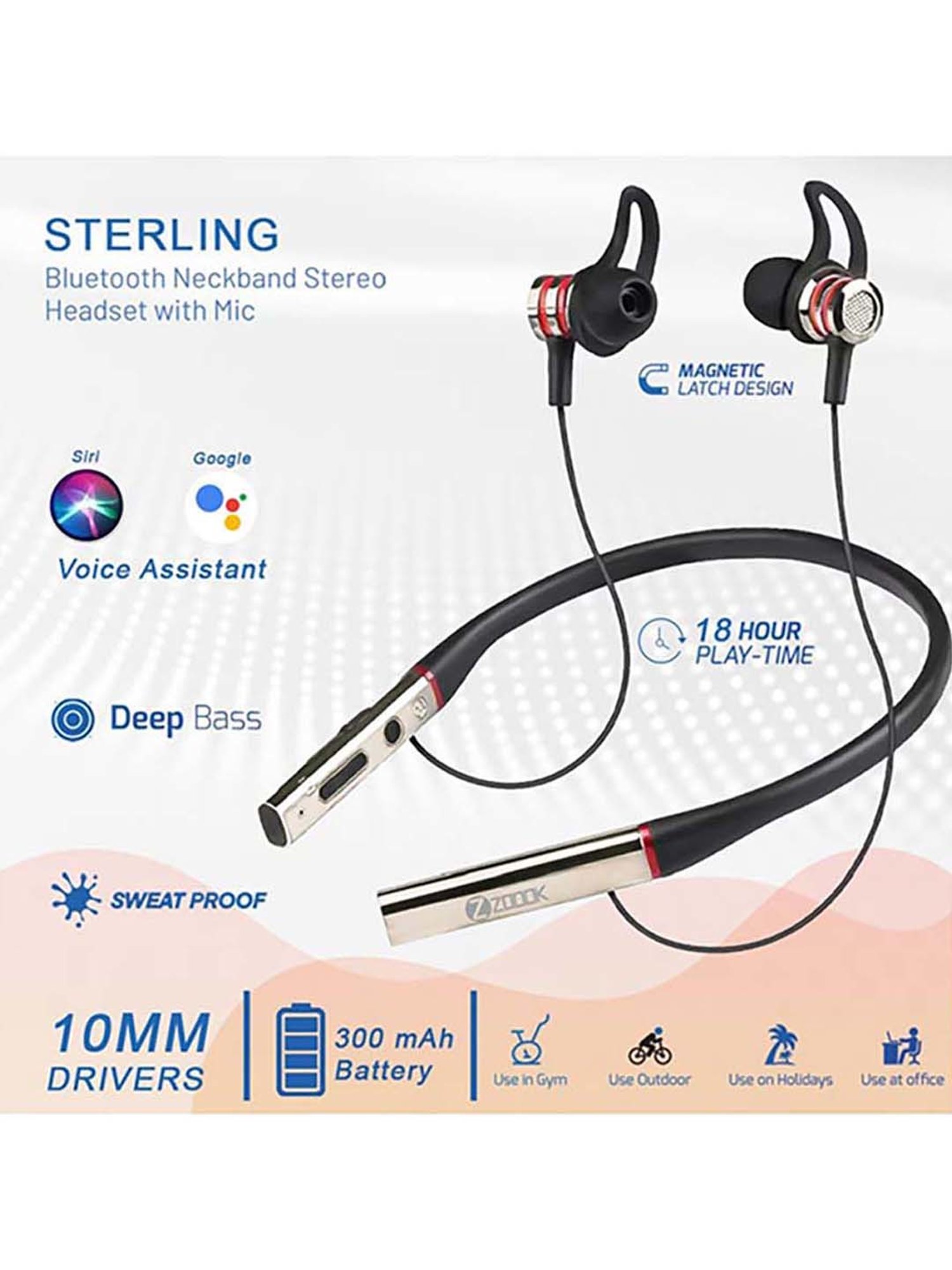 Zoook Sterling Bluetooth Neckband with Voice Assistant (Black)