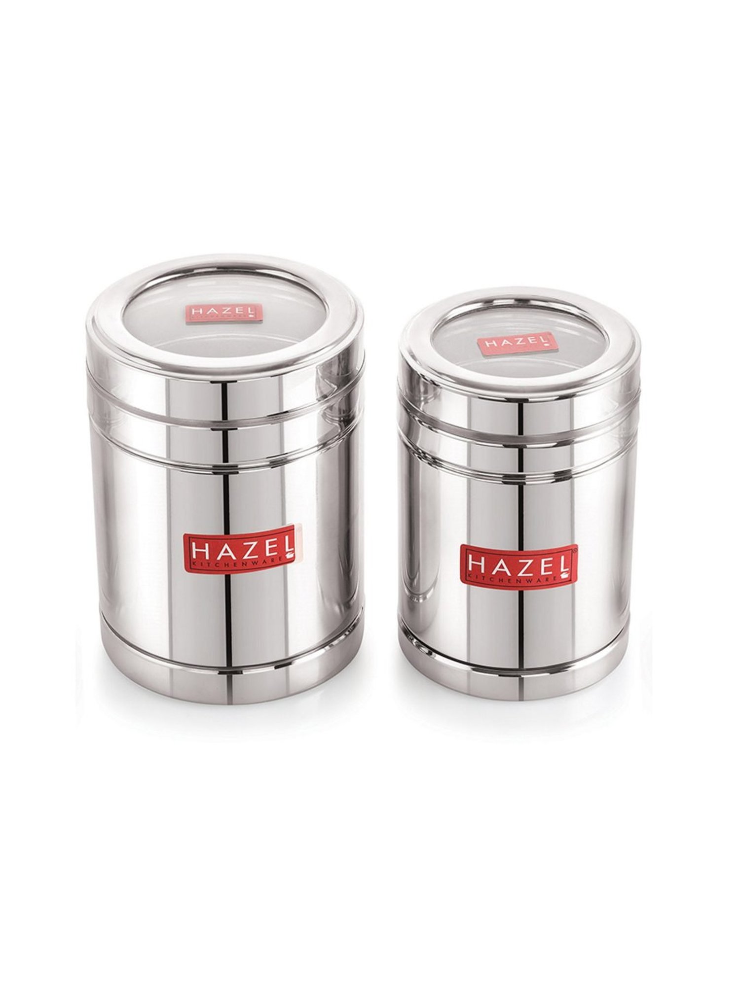 HAZEL Silver Stainless Steel Container with Transparent Lid - Set of 2 (1.4L)