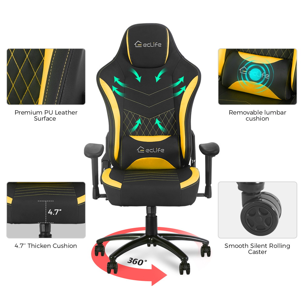 Ergonomic Racing Style Gaming Chair LUCKWIND Racing Chair
Massage Gaming Chair Office Chair Height Adjustment Recliner Swivel Rocker With USB Massage Lumbar Pad E-Sports Chair