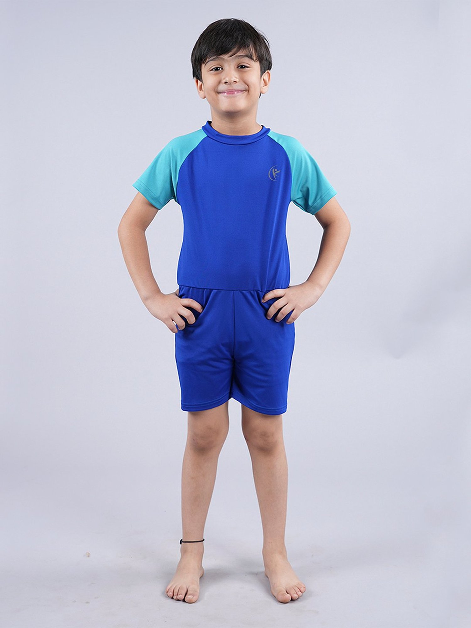 Kiddopanti Kids Blue Solid Swimsuit