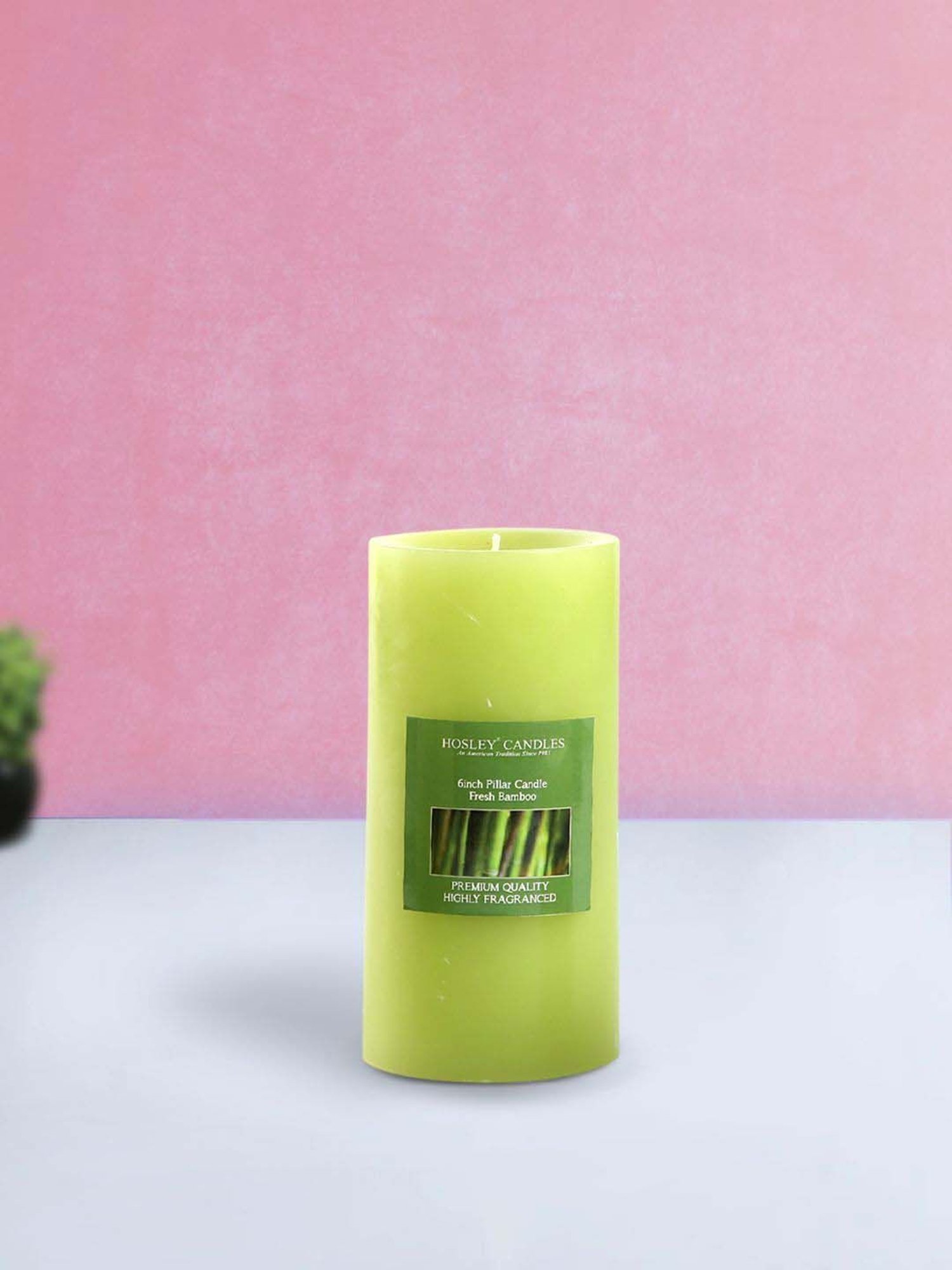HOSLEY Green Wax Pillar Candle - Set of 2