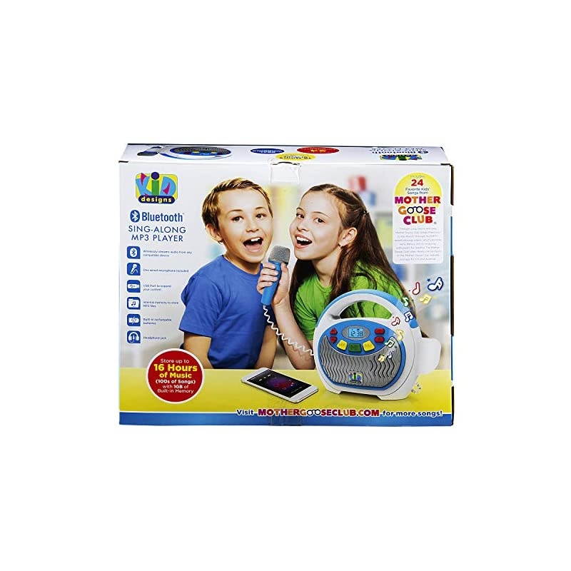 KIDdesigns Mother Goose Club Bluetooth Sing Along Portable MP3 Player Real Mic 24 Songs Storesup to 16 Hours of Music 1 GB Built in Memory USB Port