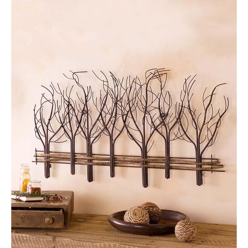 Wind & Weather Metal and Natural Vine Three Winter Trees Wall Art