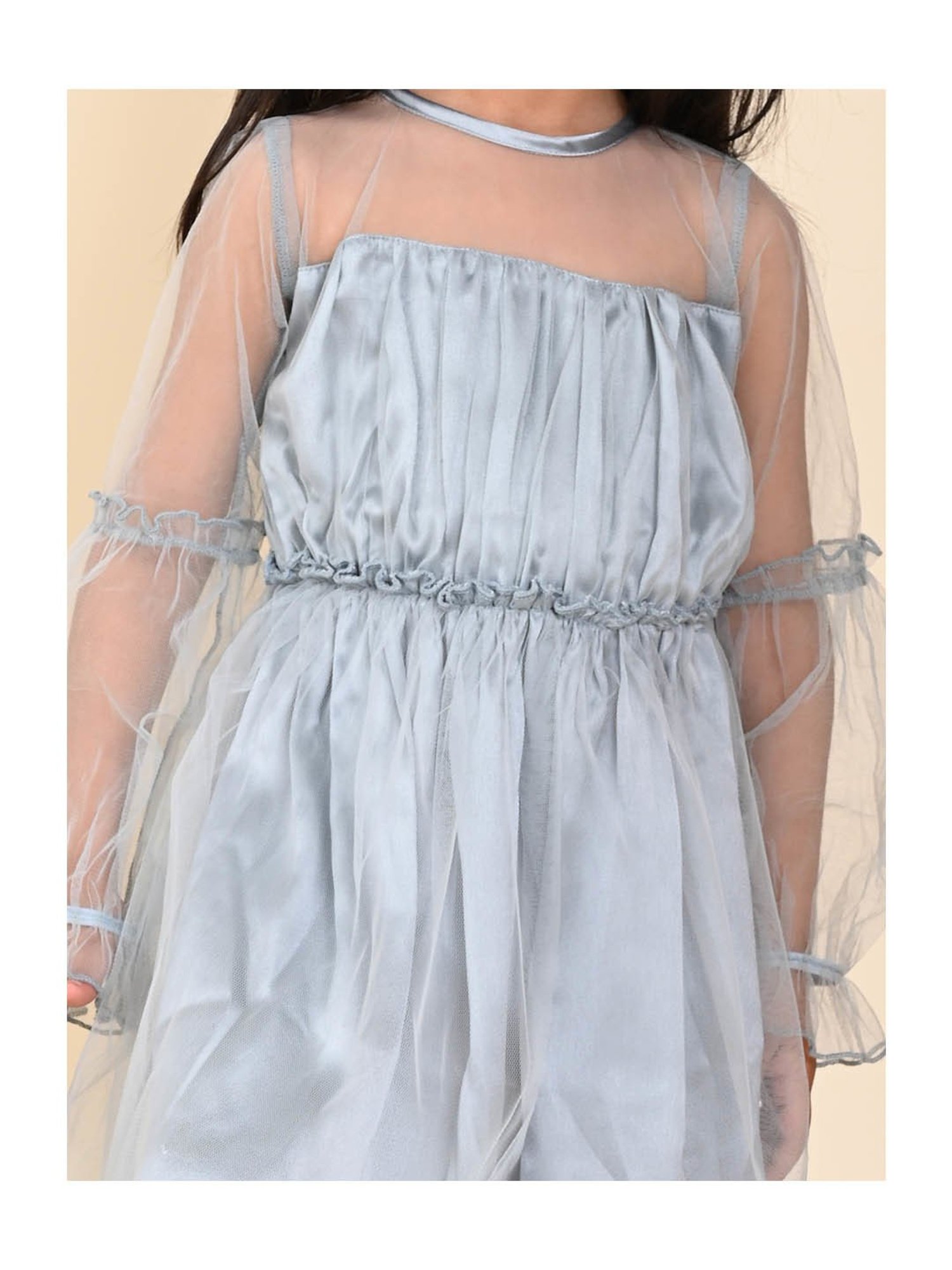 LilPicks Kids Grey Solid Full Sleeves Dress