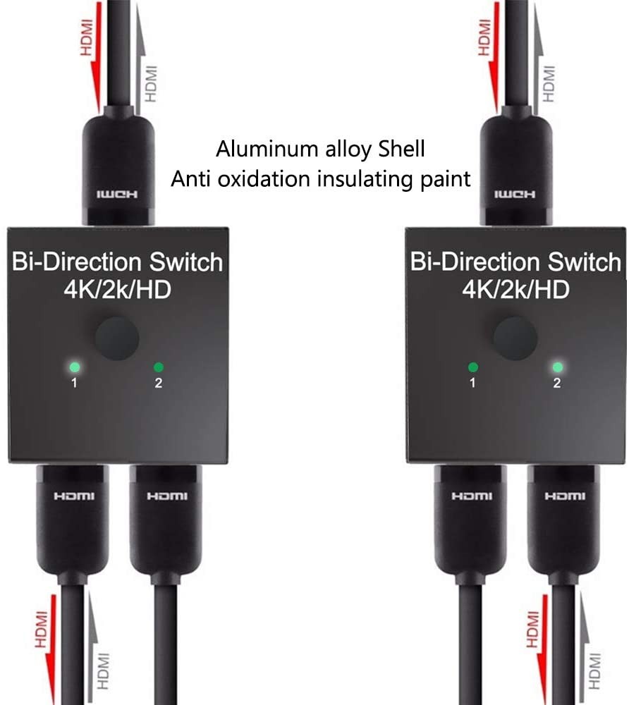 HDMI Bi-Direction Switch,HDMI Splitter, 4K, 2 x 1 or 1 x 2 HDMI Switcher for HDTV,DVD, Satellite,DLP, LCD High-Definition Television and Other Audio-Visual Equipment