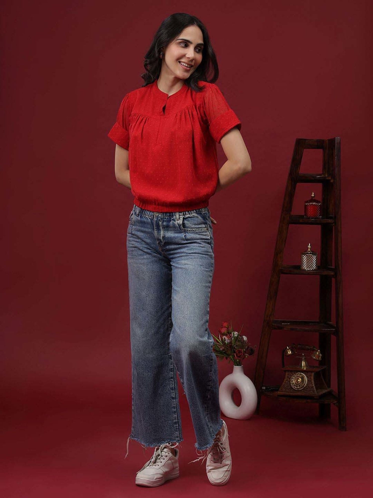 NEUDIS Red Self Pattern Top