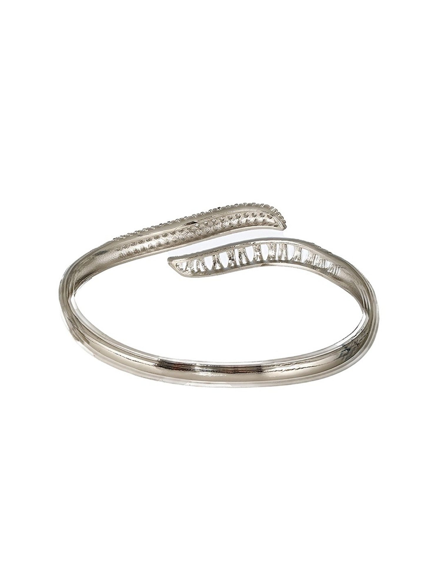 Prita by Priyaasi Wave AD Silver-Plated Cuff Bracelet & Ring Set