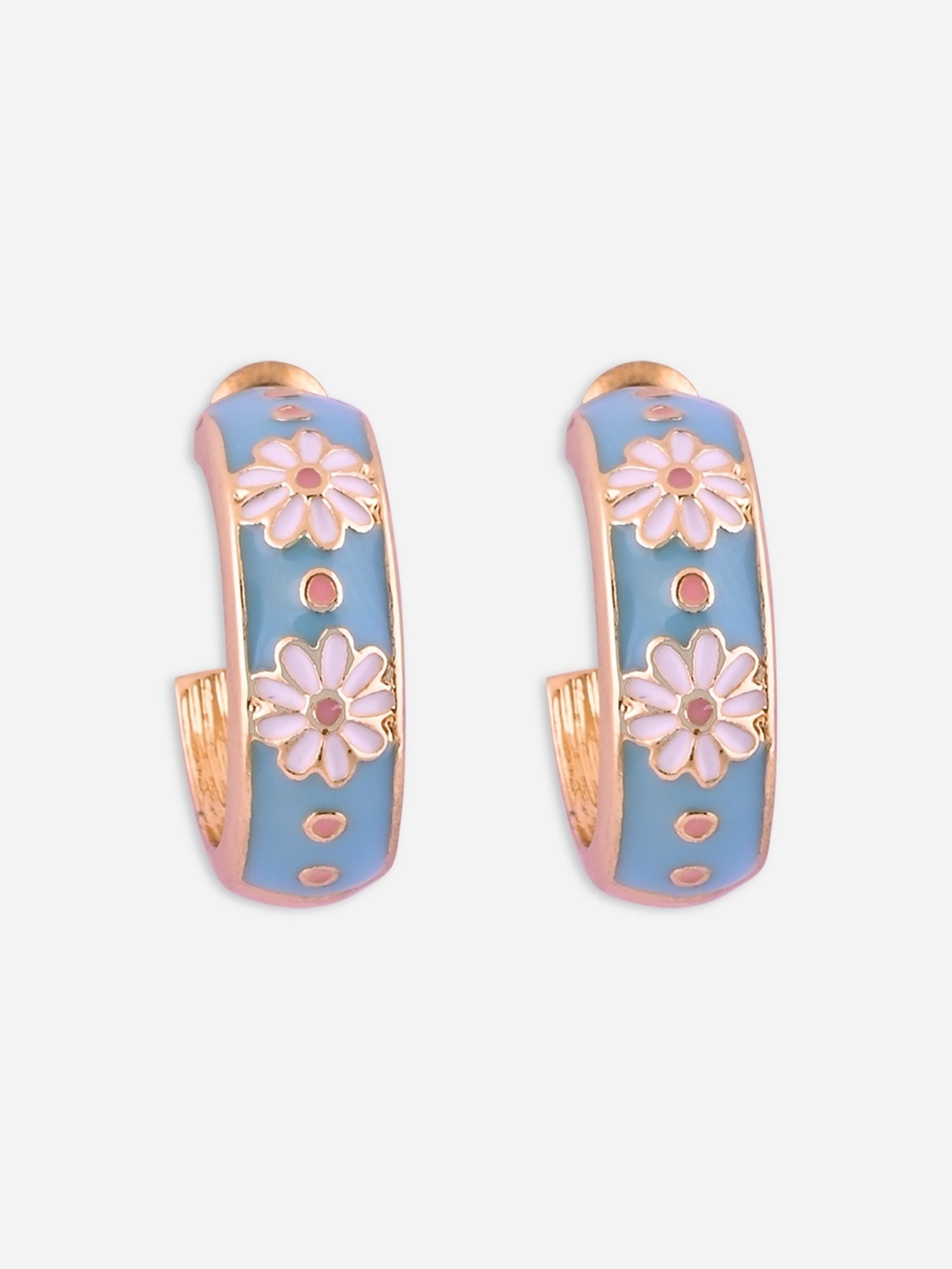 Toniq Turquoise Blue Gold-Plated Floral Enamel Hoop Earrings