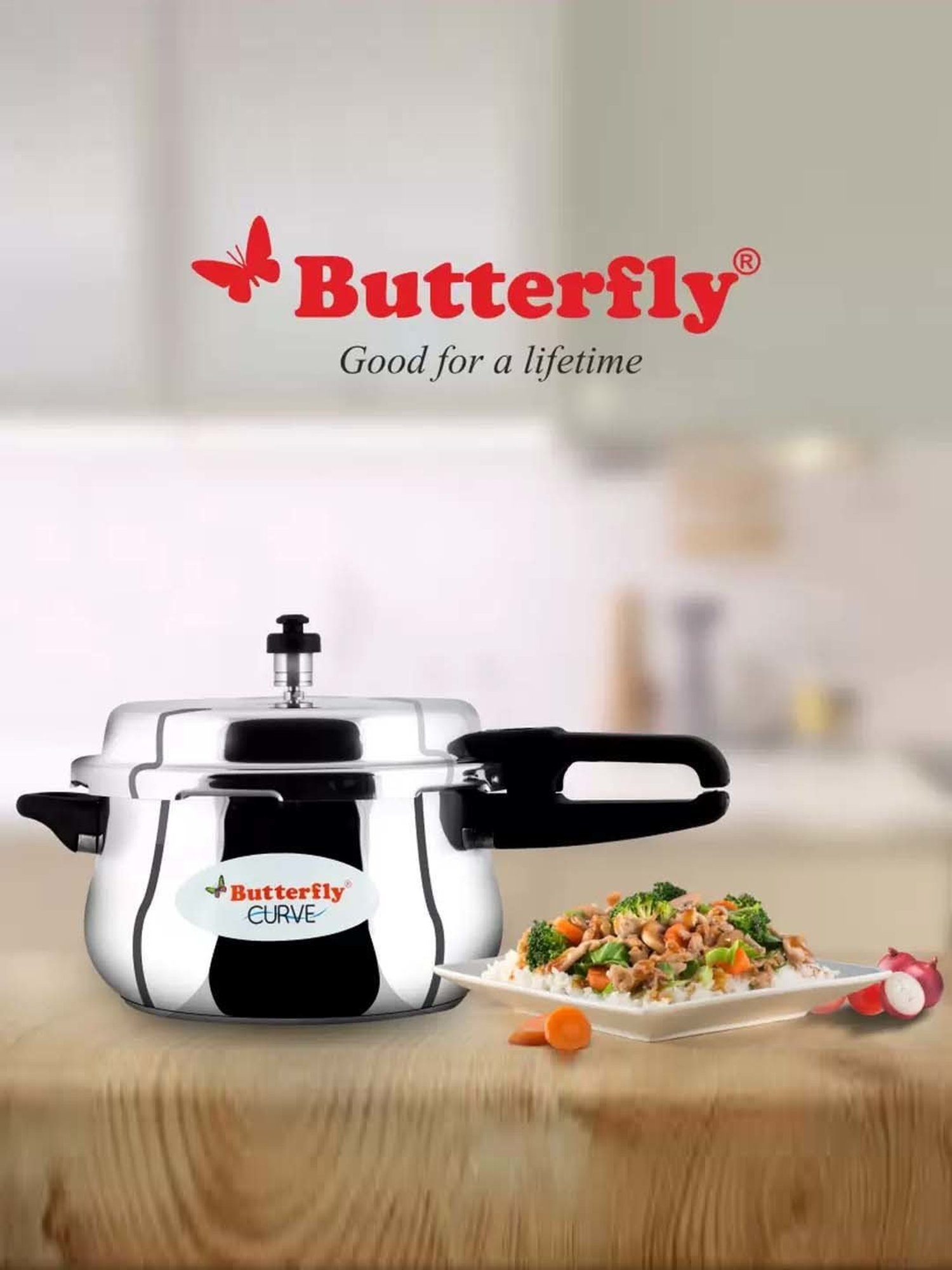 Butterfly Silver Stainless Steel Induction Curve Pressure Cooker (5.5 L)