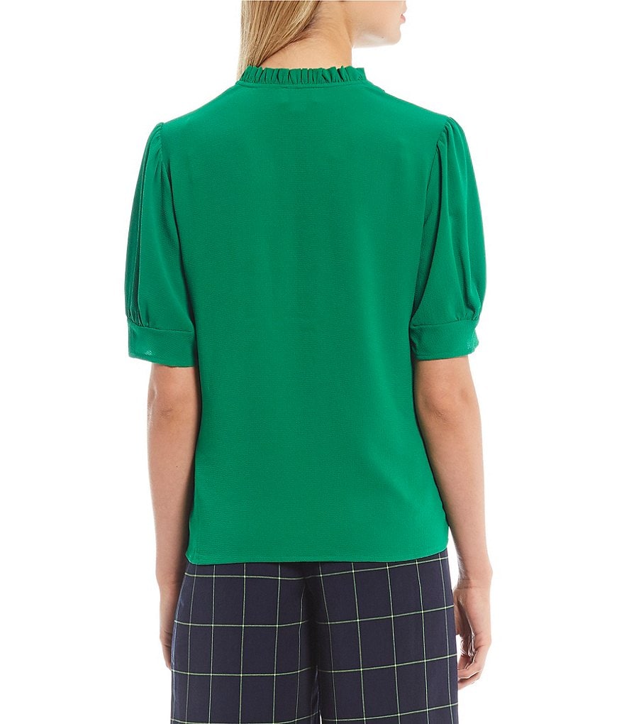CeCe Puff Sleeve Ruffled Tie V-Neck Blouse