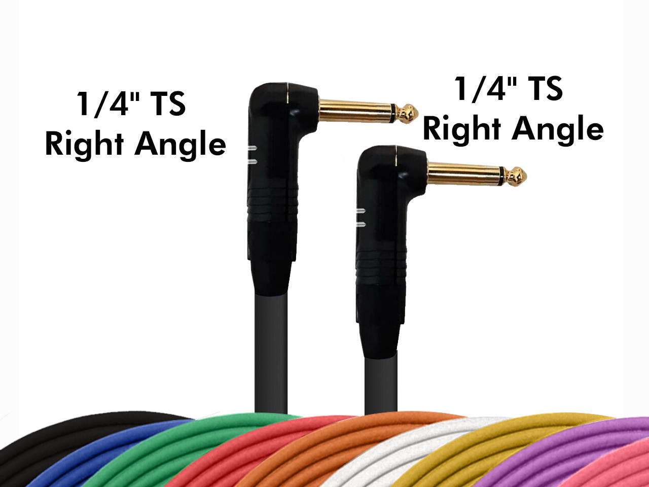 Right Angle 1/4" TS Unbalanced Mono Cable - Custom Length, Color Connector Cord