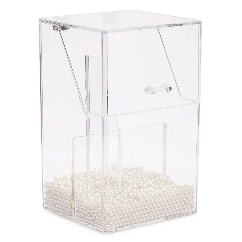 Glamlily Acrylic Makeup Brush Holder with Lid and Beads Cosmetic Organizer (6 x 5.7 x 9.25 In)
