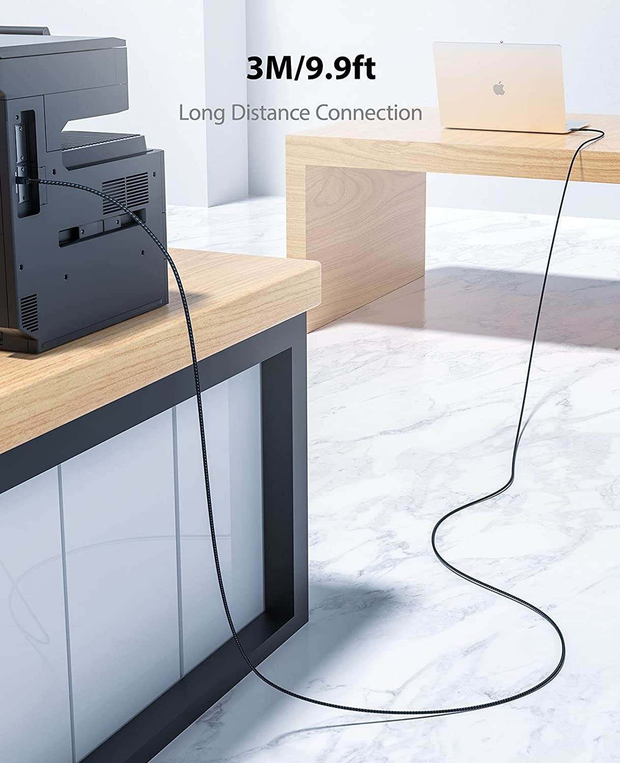 Printer Cable 10 FT/ 3 Meter NIMASO USB 2.0 Printer Cable USB Type A to Type B Scanner Cord High Speed Compatible with HP Canon Epson Dell Lexmark Brother Xerox Samsung and More.