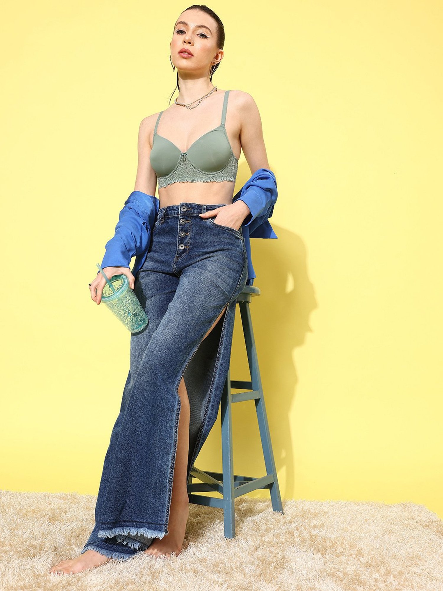 Leading Lady Navy & Green Full Coverage T-Shirt Bra - Pack of 2