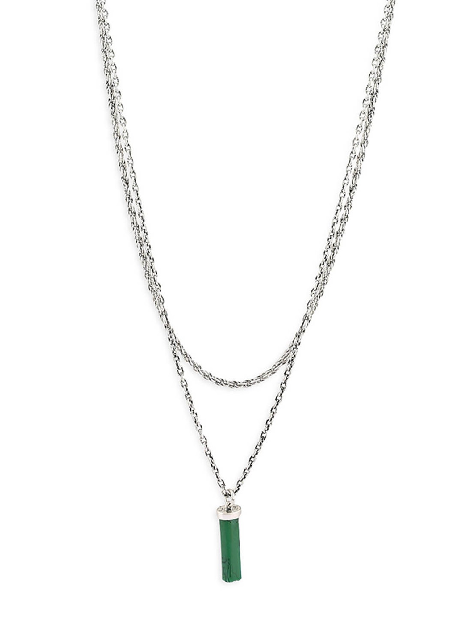 The Bro Code Silver & Dark Green Layered Charm Neckalce Chain for Men
