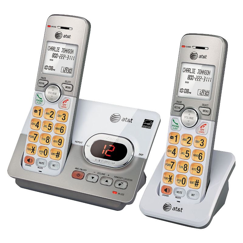 AT&T EL52203 DECT 6.0 Expandable Cordless Phone System with Answering Machine, 2 Handsets - Silver