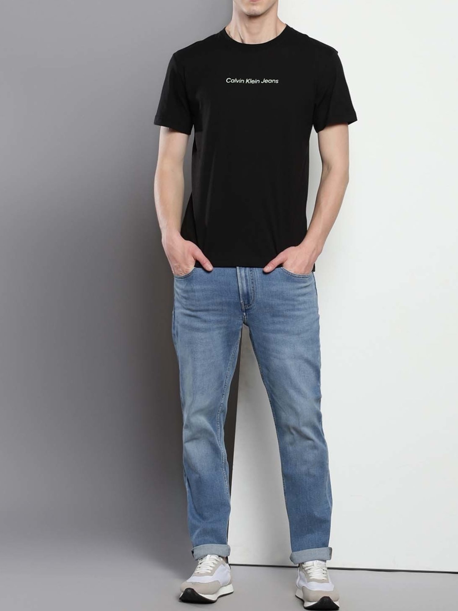 Calvin Klein Black Cotton Regular Fit Logo Printed T-Shirt