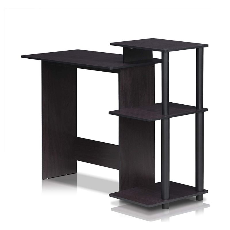 Furinno Efficient Home Office Multipurpose Laptop Computer Desk Work Station with 3 Side Shelves for Organization, Dark Walnut