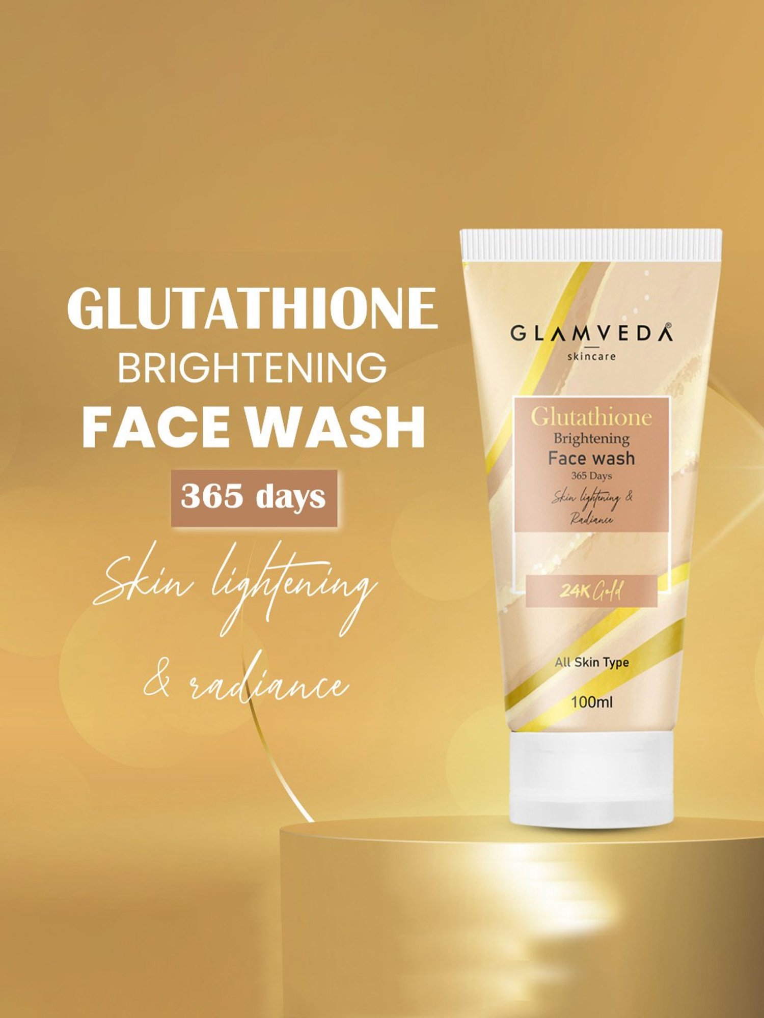 Glamveda Glutathione 24K Gold 365 Days Brightening Face Wash - 100 ml