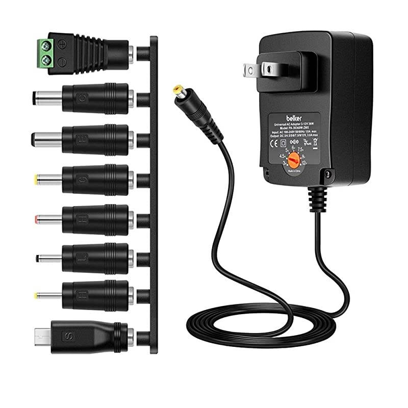 36W Universal 3V 4.5V 5V 6V 7.5V 9V 12V AC DC Adapter Power Supply for LCD LED Light Strip Router HUB Speaker Smart Phone Tablet Kindle and Echo Dot TV Box 1A 1.5A 2A 2.5A 3A 3000mA Amp Max.