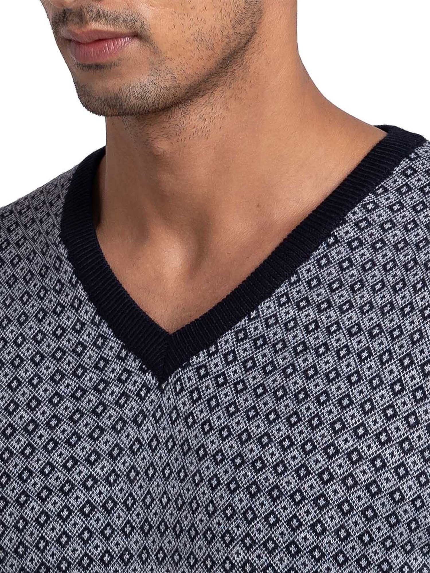 Parx Dark Blue Regular Fit Self Design Sweater