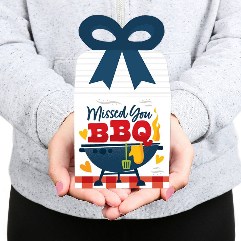 Big Dot of Happiness Missed You BBQ - Square Favor Gift Boxes - Backyard Summer Picnic Party Bow Boxes - Set of 12