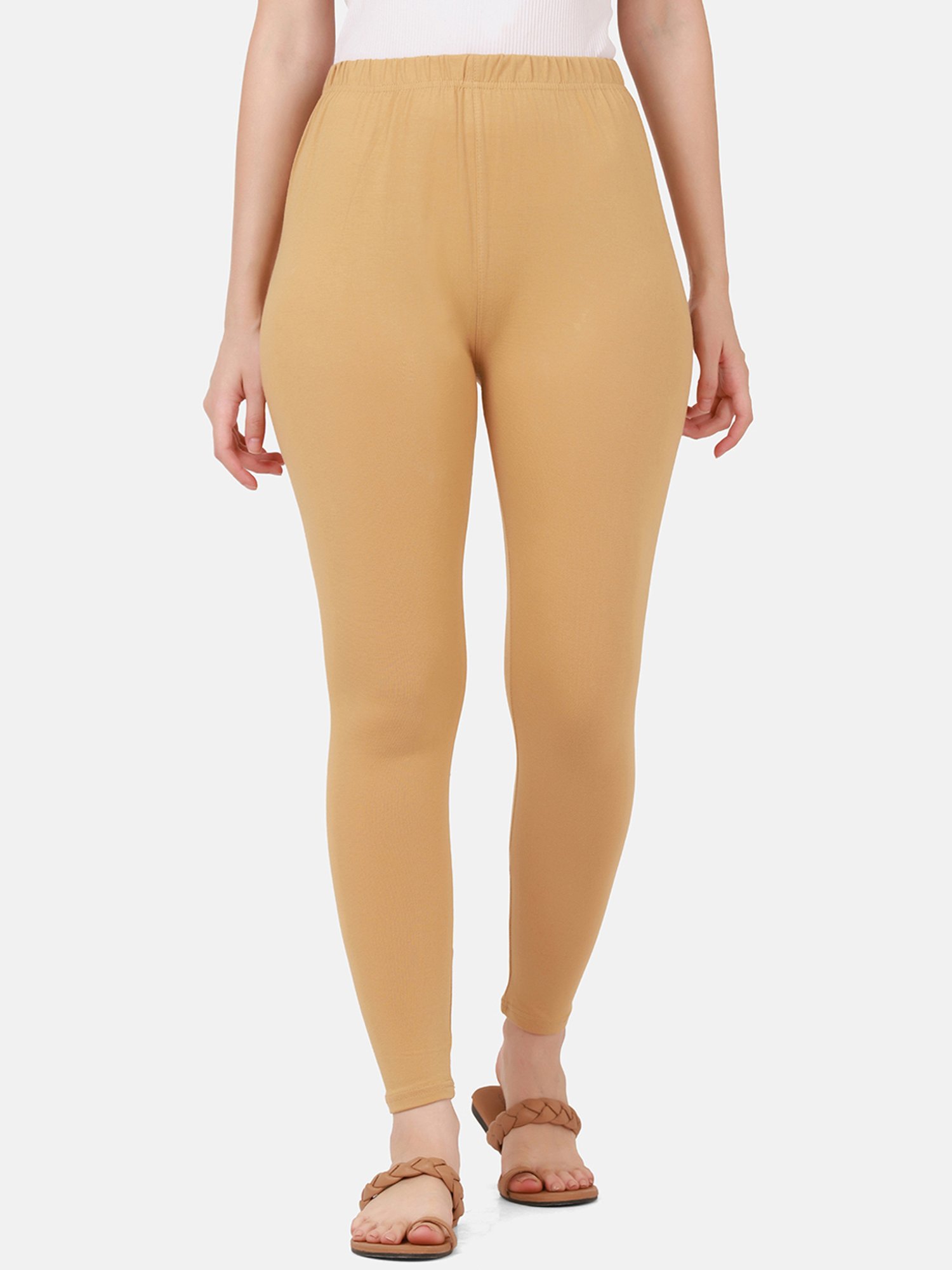 BUYNEWTREND Beige Cotton Leggings