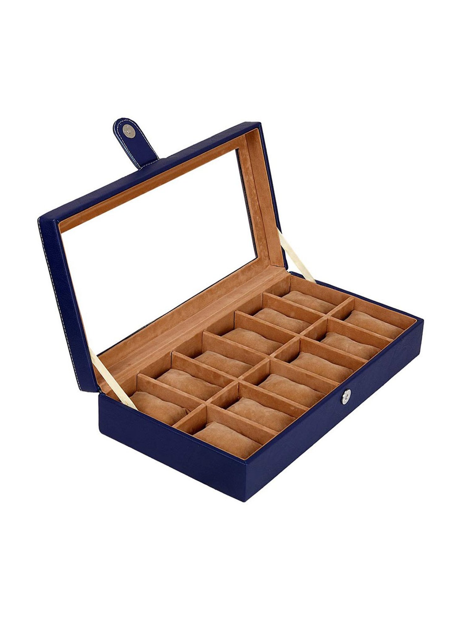 Leather World Blue Watch Box Holder Organizer Case in 12 Slots