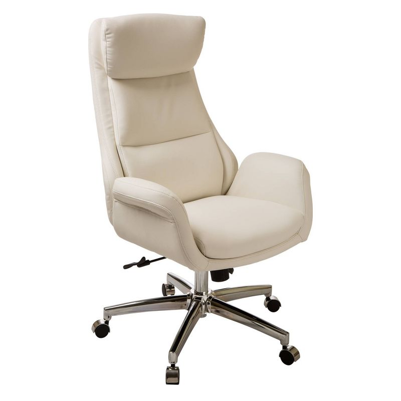 Mid Century Modern Bonded Leather Gaslift Adjustable Swivel Office Chair Cream - Glitzhome