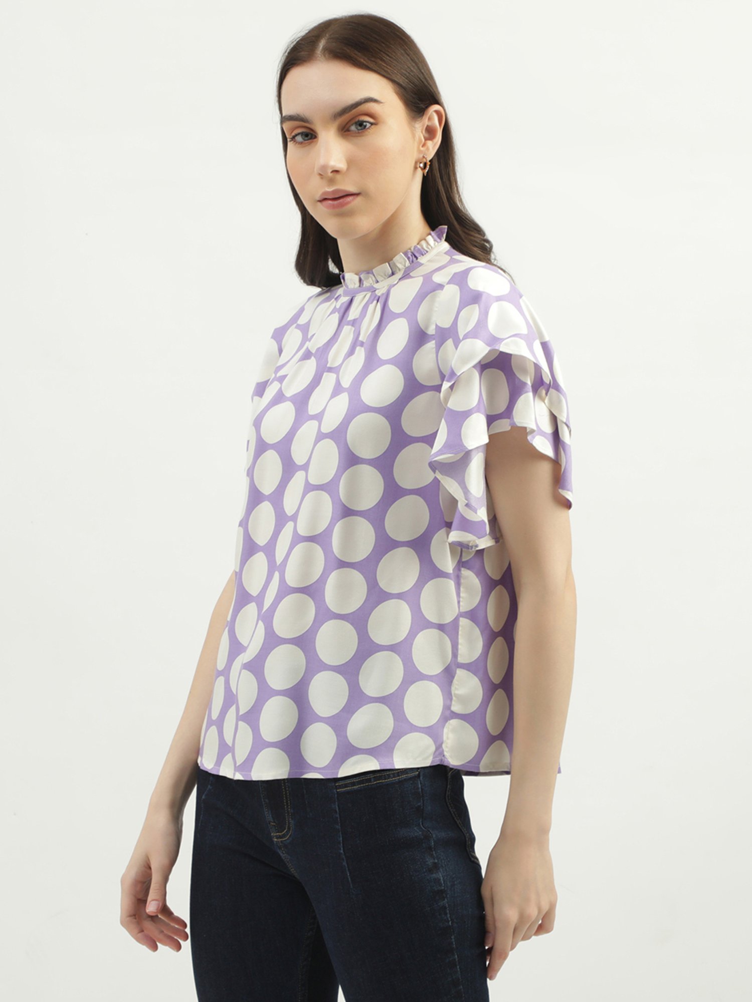 United Colors of Benetton Purple & White Polka Dot Top