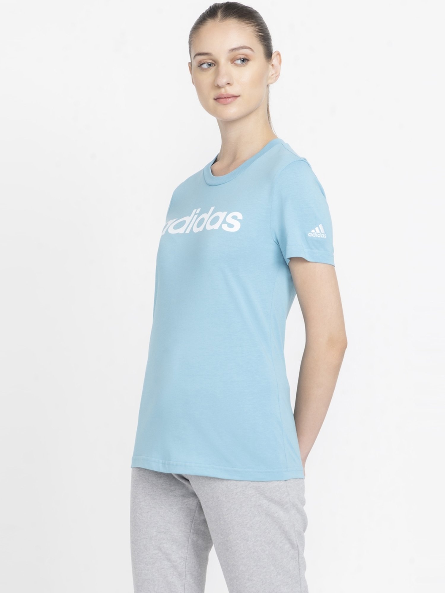 adidas Sky Blue Cotton Printed T-Shirt