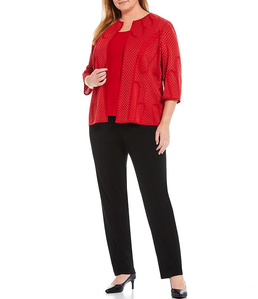 Ming Wang Plus Size 3/4 Sleeve Burnout Soutache Jacket