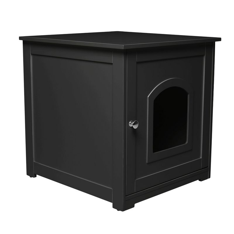 zoovilla Kitty Litter Loo Indoor Hidden Litter Box Furniture Enclosure with Framed Panels and Arched Doorways, Black