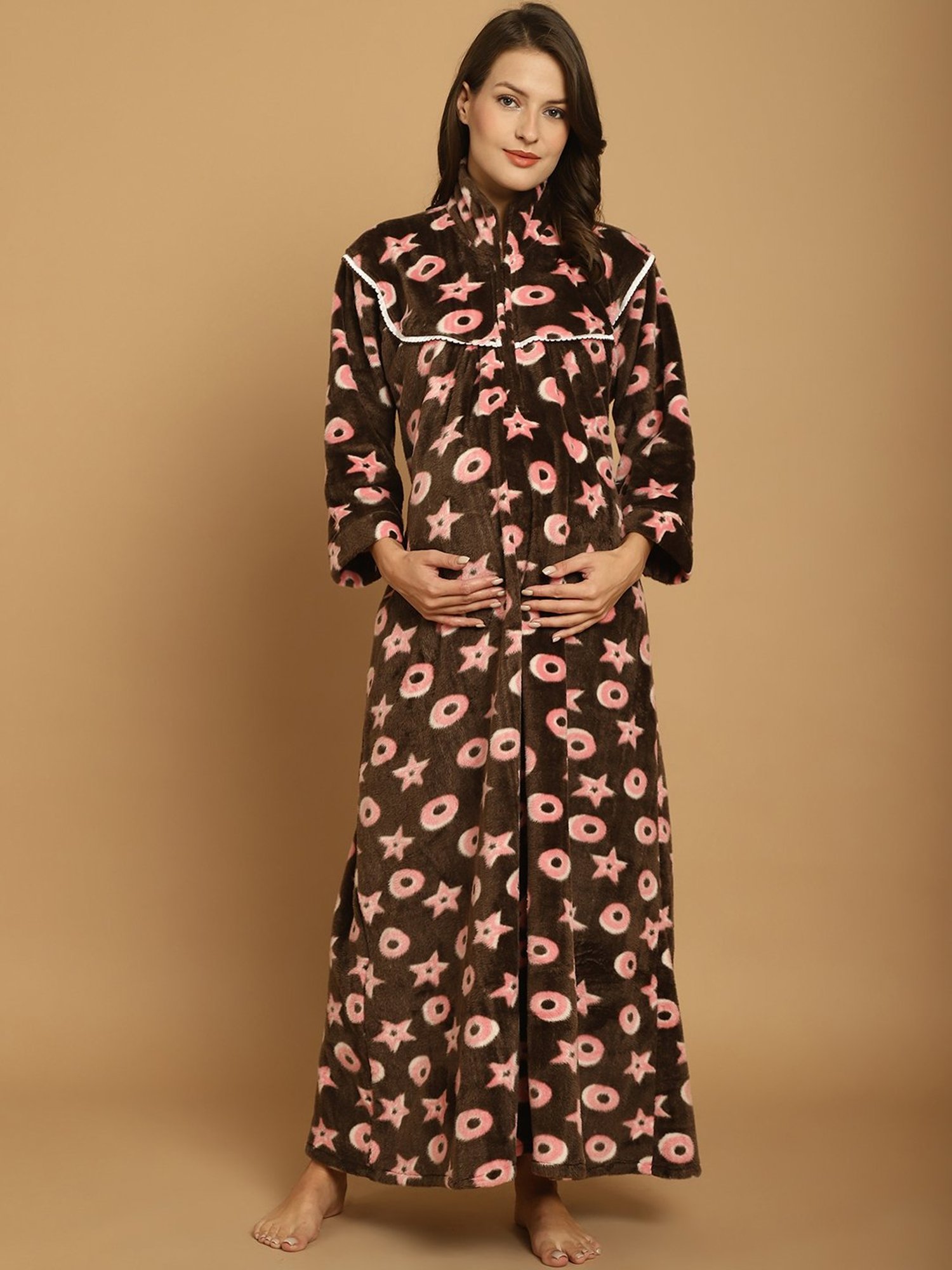 Secret Wish Brown Printed Maternity Night Dress