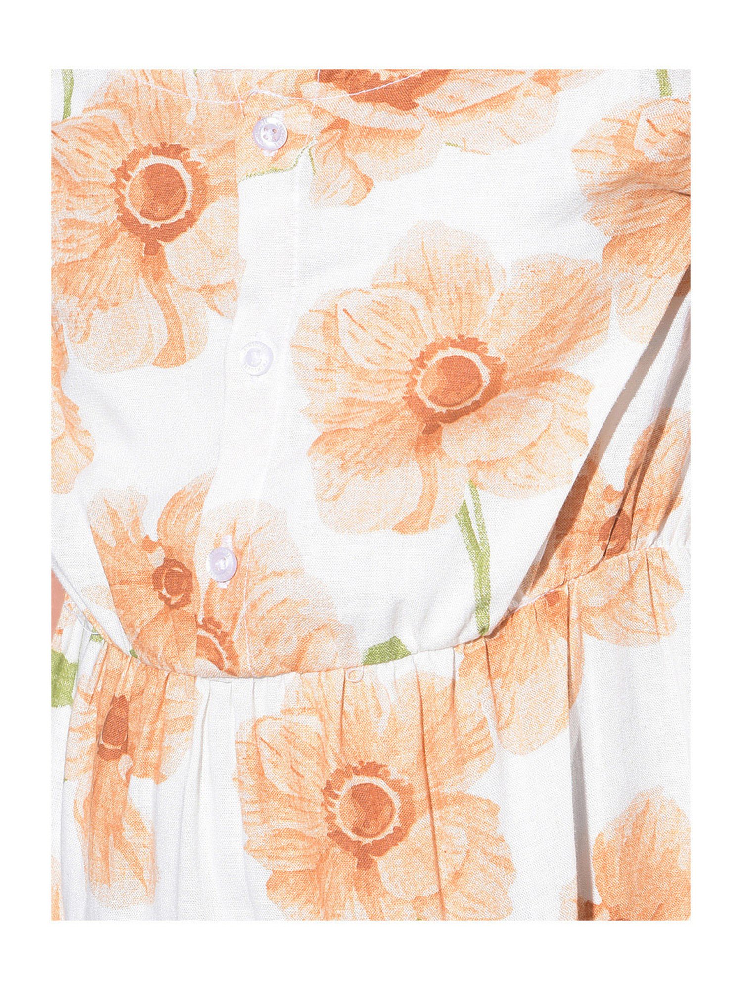 Crimsoune Club Kids Peach & White Floral Print A-Line Dress